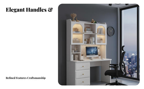 Ample Storage Writing Desk with Hutch Stable Construction Workstation with Hutch Modern Design Study Table Easy to Clean for Students, Children, Telecommuting Workers, Bedroom, Dorm Room