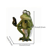 Frog on Toilet Figurine Smartphone Toilet Frog Figurine Gold-Tipped Table Ornament for Tabletop