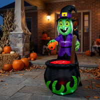 Inflate Inflatable Witch and Boiling Pot Outdoor Inflatable Witch Spooky Yard Decor Lighted for Lawn