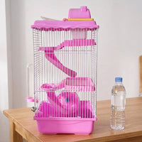 Castle Hamster Cage and Multi-Level Hamster Habitat, Three-Layer Modern Style Dwarf Animal Travel Carrier Habitat with a Solid Foundation
