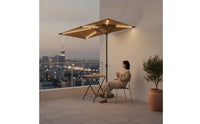 Half Patio Umbrella with Solar LED Lights Space-Saving Patio Umbrella with Lights Height-Adjustable Half Parasol for Balcony, Outdoor Dining Area