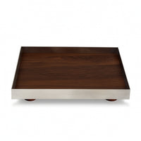 Tray with Wood Interior Polished Stainless Steel Tray Modern for Coffee Table