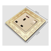 Antique Gold Decorative Outlet Panel Ornate Retro Socket Plate Vintage Embossed Wall Plate Metal for Interior Designers, Homeowners, Living Room, Bedroom, Hotel