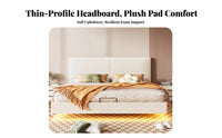 Modern Minimalist design aesthetic elevated Bed Frame Padded Soft Headboard Upholstered Bedstead Slat support system System Bedroom Furniture without a box foundation foundation Needed for pairs, Interior Design lovers, homeowners, Apartment, Guest Room