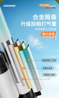 绿林自行车打气筒新型高压家用通用电动车公路车山地篮球软管气嘴