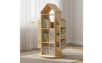 Wooden Rotating Bookshelf Solid Wood Round Revolving Bookcase for Preschoolers