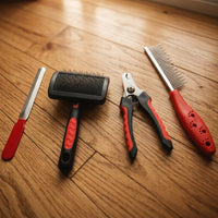 Nail Clippers and Nail File Set for Grooming, Stainless Steel Dog Brush with Metal Comb, 4-Piece Dog Washing Brush and Shower Kit, Short Haired