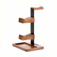 Headset Stand with Gaming Controller Holder Wood and Metal Headphone Stand with Tray Curved Hanger Wooden Headset Holder for Gaming Enthusiasts