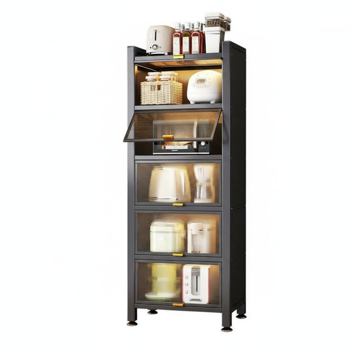 Floor Standing Microwave Stand Large Capacity Multi-Layer Kitchen Cabinet Steel Frame Kitchen Storage Cabinet for Null