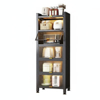 Floor Standing Microwave Stand Large Capacity Multi-Layer Kitchen Cabinet Steel Frame Kitchen Storage Cabinet for Null