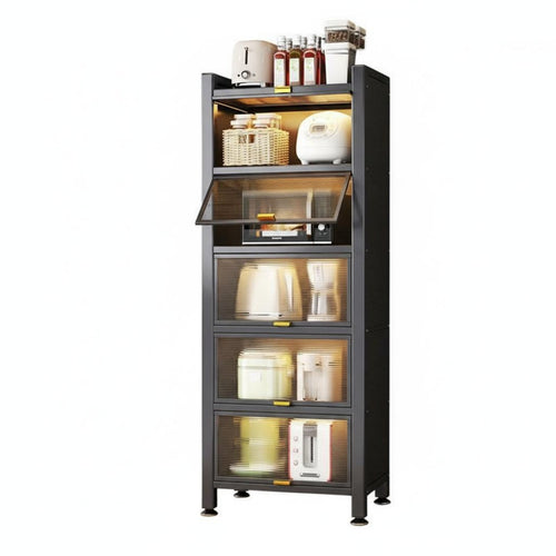 Floor Standing Microwave Stand Large Capacity Multi-Layer Kitchen Cabinet Steel Frame Kitchen Storage Cabinet for Null