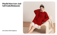 3 Pieces Fuzzy Knit Crop Top Skirt Set Holiday Themed women's Apparel for Teens