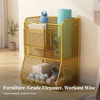 Athletic Gear Organizer with Baskets | Slanted Lower Section, Space-Saving Narrow Design, Mesh Storage Rack, for Home Gym