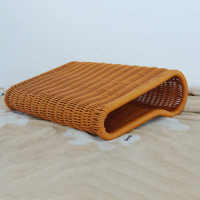 Handwoven Rattan-Style Cooling Pillow for Neck Support, Washable, Wave Shape