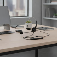 Coiled Wired Headset with Single Ear Cushion Handsunrestricted Headset with Flexible Audio Pickup Arm Adjustable Long-Lasting for Call Center Agents, Customer Service Representatives, Office Workers, Offices