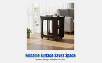 Rubber Wood Side Table, Foldable Top, Multifunctional Coffee Table, Living Room, Dining Table, Space-Saving