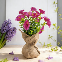 Artificial Morning Glory Potted Plant with Burlap Wrap