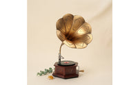 Phonograph Ornament with Golden trumpets Decorative Gramophone with Speaker Classic Player for Photo Props, Office Desk