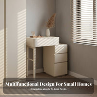 Space-Saving expandableable Vanity Set with Cabinet Minimalist aesthetic Dressing Table Ample Storage Makeup Desk Modern Design for Apartment Dwellers, Young Adults, Gift Givers, Small Living Spaces, Dorm Room