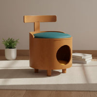 Wooden Cat Nest Stool Closed Warm Feline Retreat Stool Bed 2-in-1 for Living Room