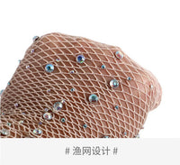 万圣节丝袜手冲手套时尚闪钻网眼蹦迪复古网格黑色弹力彩钻配饰袜 均码 黑色网眼【无花边】