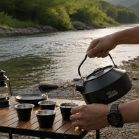 Stainless Steel Tea Set, Portable, Camping, Outdoor, Travel, 5-Piece Set, With Mesh Tea Strainer, Includes Foldable Stove, With Storage Case