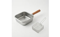Square Stainless Steel Frying Pot Rounded Corners Frying Basket Set