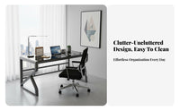Reinforced Glass Computer Desk Wide Tabletop Metal Frame Office Desk Easy to Clean Modern Glass Top Workstation for Users, Adults, Study Room, Bedroom