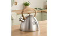Whistling Tea Kettle Woodwooden-Finish Tea Kettle with Whistling Spout Rust Resistant Cookware for Homeowners