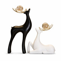 2 Pieces Deer Statues with Sphere Ceramic Deer Figurines Minimalist Resting Statue for Bookshelf