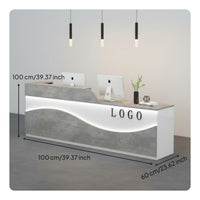 Luminous Curved Reception Desk High-Gloss Finish LED Cashier Counter Wide Countertop LED Reception Desk for Shopkeepers, Cafe, Company Entrance, Lobby
