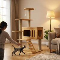 Five-Tier Indoor Cat Activity Center, Multi-Level Climbing Frame Featuring Condo Scratching Posts, Large Adult Cats 20kg Maximum Load