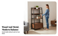 Floor-Standing 4-Tier Ladder Shelf Trapezoid Design Storage Rack Space-Saving shelf unit Multi-Purpose for Book Lovers, Plant fans, Homeowners, Living Room, Bedroom, Study