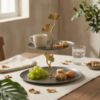 Two-Tier Tray Stand Stainless Steel Serving Stand,with Ginkgo Leaf Elegant Platter for Hosts