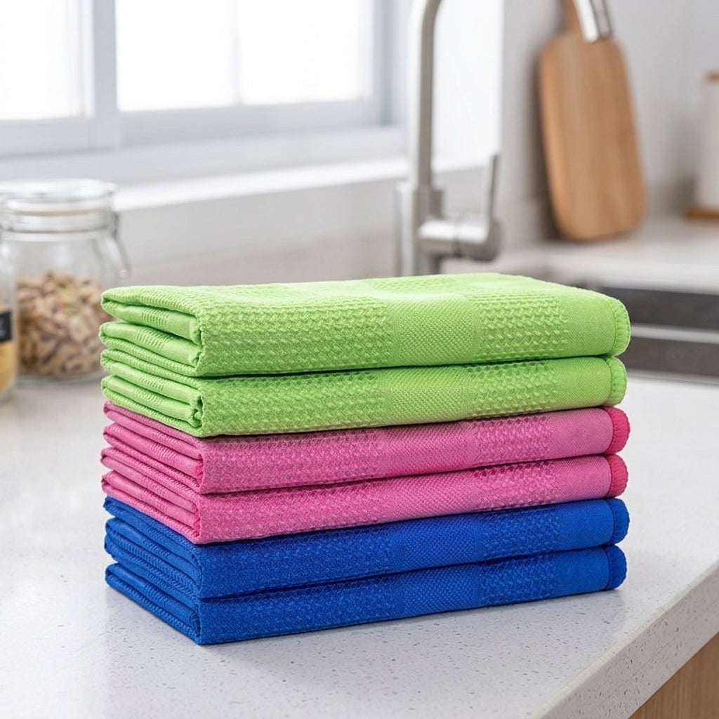 Weave Microfibre Cloth and Dish Cloths, Absorbent Microfiber Towel with Locked Border, Glass, Bathroom and Vehicles, Reusable