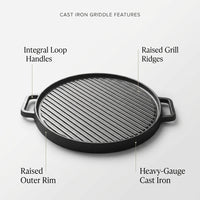 Frying Pan for Induction Hob and Gas Hob, Large 30cm Cast Iron Griddle and Grill Pan, Versatile Sandwich Maker, Durable Camping Cookware Pack
