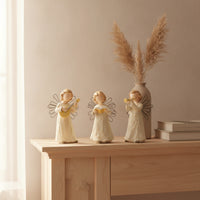 3 Pieces Faceless Angel Ornaments with Wire Wings Crackle-Finish Angel Figurines Tabletop Decorations Decorative for Mantel, Bookshelf