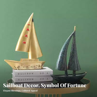Sailboat Figurine favorable voyage Symbol Stylized Sailboat Figurine Gold accentuation