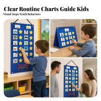 Hook-and-Loop Visual Schedule Chart Card Storage Pocket Picture Schedule Planner Foldable Daily Routine Chart Textile for Home, School