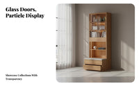 Integrated Drawers floor-to-ceiling bookshelf with Glass Doors personalizedizable Design Glass Door Display Cabinet lattice Shelving bookshelf for Book Lovers, Collectors, homeowners, Living Room, Home Office, Bedroom
