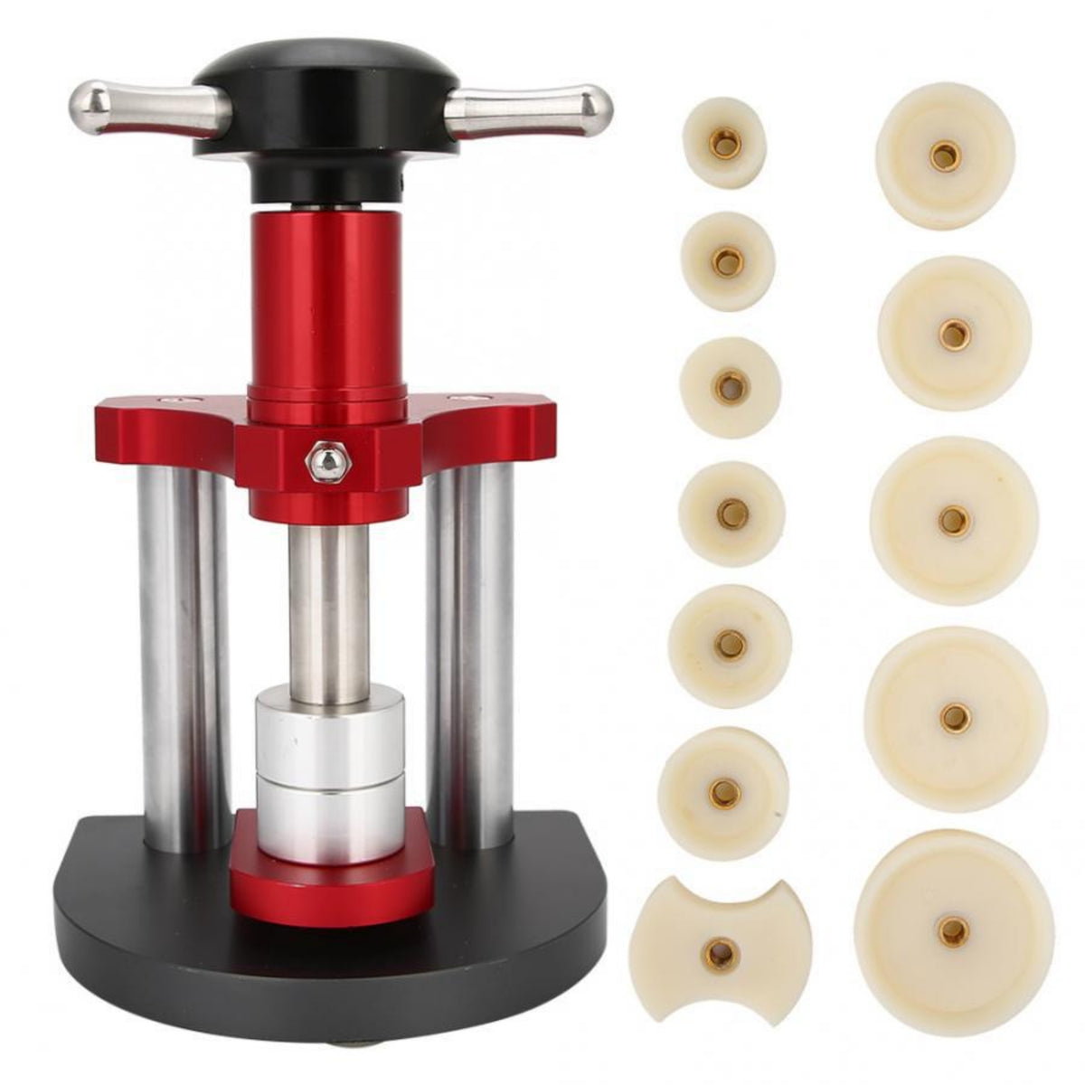 1 Piece Watch Case Press Tool Vertical Rotary Bench-top Press Central Shaft Multiple Die Inserts Suitable for Watch Repair DIY Projects