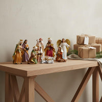 9 Pieces Festive Atmosphere Nativity Set Meaningful Gift Christmas Manger Scene Set Intricate Details Christmas Manger Scene Handmade for Christians, Collectors, Tabletop, Mantel, Church