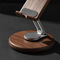 Phone Holder with Wooden Base Stable Foldable Phone Stand Hands Adjustable Stand for Bedside Table