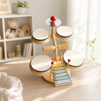 Drum Set with Xylophone Child-Centered Tabletop Drum Toy Sensory Music Activity Toy for Young Children, Kids