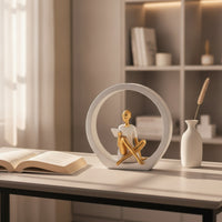 Modern Reading Woman Figurine Minimalist Reading Figurine Sculptural Sculpture with Circlet Base Tabletop for Readers, Art Lovers, Bookshelf, Living Room, Office, Study