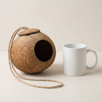 Coconut Bird Nest House, Handmade Nest Box with 7cm Opening and Rope Loop, Breeding Space for Cage, Medium Bird House for Resting