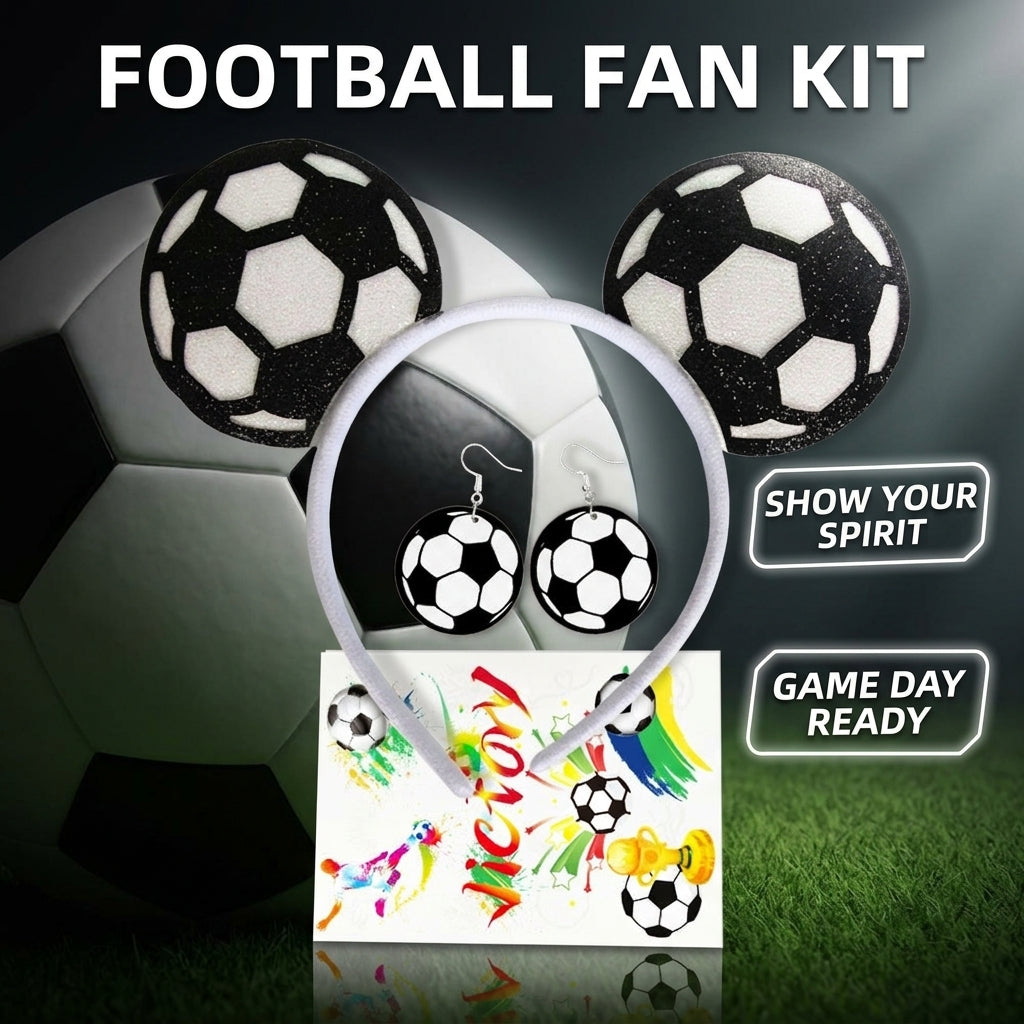 international tournament Fan Headband Accessories Set for Adults, 3 Piece with Earrings and Stickers, Football Hairband for Sports Events