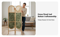 Foldable Arched Top Woven Partition French Inspired Woven Panel separater Vintage design Folding Screen Freestanding for Homeowners, Remote Workers, Interior Decorators, Entryway, Bedroom, Office, Studio Apartment