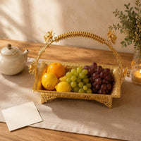Ornate Tabletop Fruit Tray Embossed Metal Fruit Basket Arched Handle