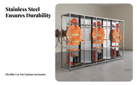 Stainless Steel Fire Suit Stand Heavy Duty Firefighter Gear Rack Silent Casters Rotating Turnout Gear Locker for Training Centers, Industrial Plants